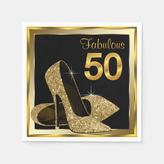Serviettes En Papier Elégante Gold High Heel 50e fête d'anniversaire (Devant)