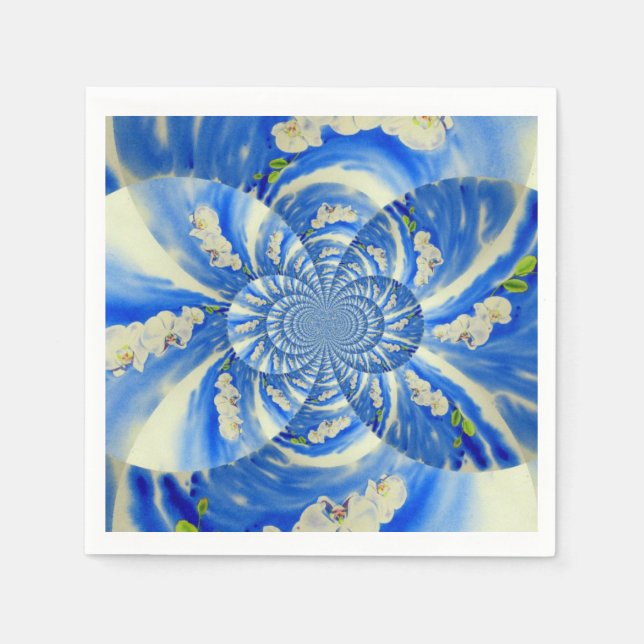 Serviettes En Papier Elégante peinture à l'aquarelle d'orchidée blanche (Devant)