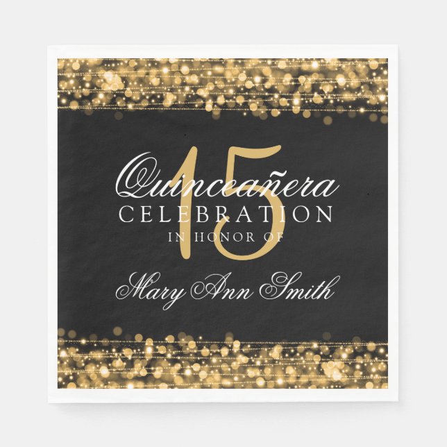 Serviettes En Papier Élégante Quinceanera Party Sparkles Gold (Devant)