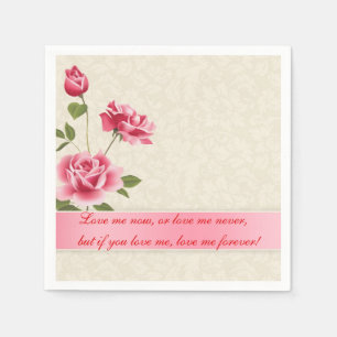 Serviettes En Papier Elégante Roses Roses Rose Plush Damas Blanches