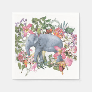 Serviettes En Papier Eléphant dans la jungle fleurie