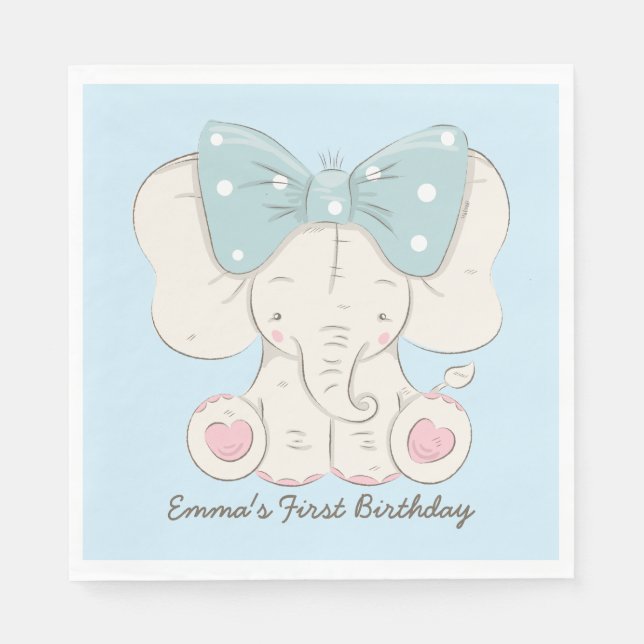 Serviettes En Papier Eléphant mignon avec un cou. (Devant)