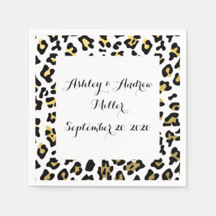 Serviettes En Papier Empreinte de léopard noir Faux Gold Foil