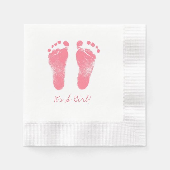 Serviettes En Papier Empreintes de bébé rose et blanc (Devant)