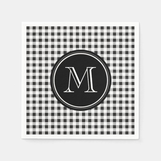 Serviettes En Papier En vichy noir et blanc, votre monogramme (Devant)