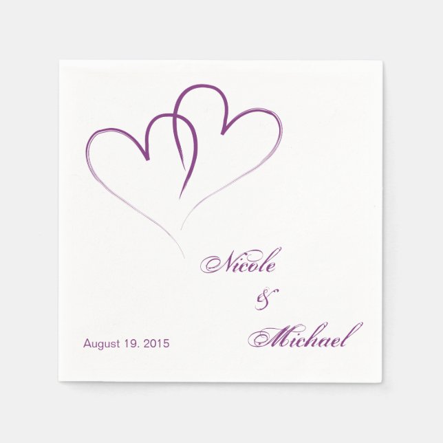 Serviettes En Papier Enregistrer la date - Deux coeurs entrelacés (Devant)