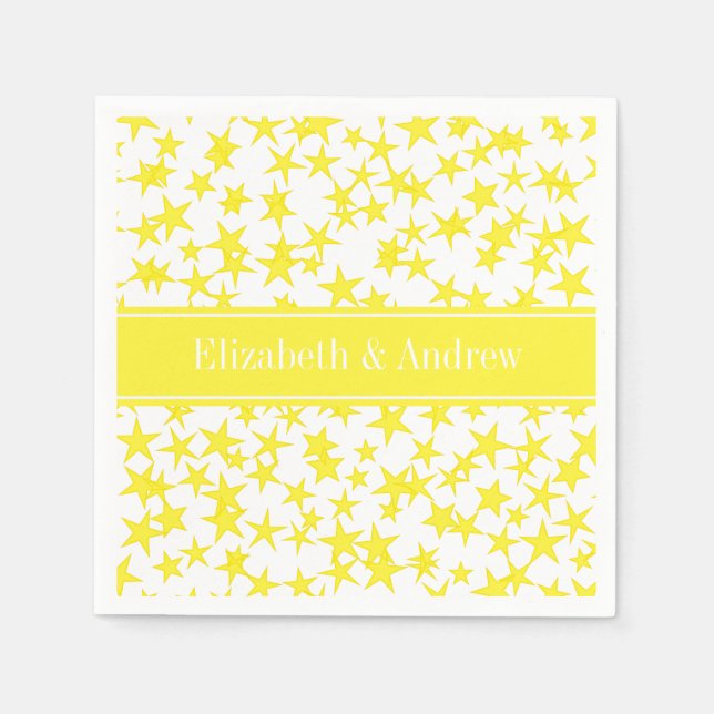 Serviettes En Papier Etoiles jaunes Blanc BG, Nom jaune Monogramme (Devant)