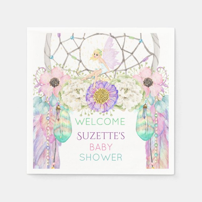 Serviettes En Papier Fairy Dream Catcher Plumes Lavande Pink Mint (Devant)