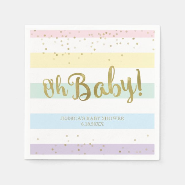 Serviettes En Papier Faux Gold Foil Rainbow Stripes (Devant)