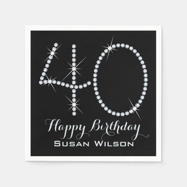 Serviettes En Papier Faux Rhinestone 40e anniversaire (Devant)
