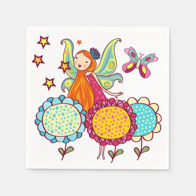 Serviettes En Papier Fée de jardin avec des fleurs (Devant)
