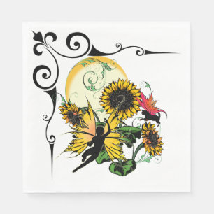 Serviettes En Papier Fée de tournesol et chat cosmique