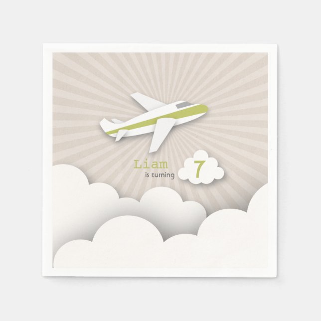 Serviettes En Papier Fête d'anniversaire de l'avion - Vert (Devant)