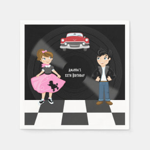 Serviettes En Papier Fête d'anniversaire de Retro Sock Hop
