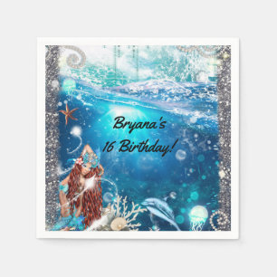 Serviettes En Papier Fête d'anniversaire enchantée Mermaid Fantasy tête