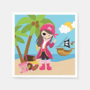 Serviettes En Papier Fête d'anniversaire rose de fille de pirate