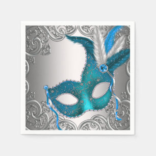 Serviettes En Papier Fête de masquerade élégante argent et bleu sarcell