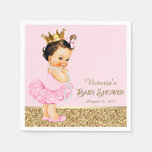 Serviettes En Papier Fête de Naissance Bébé Princesse Ballerine Rose Or