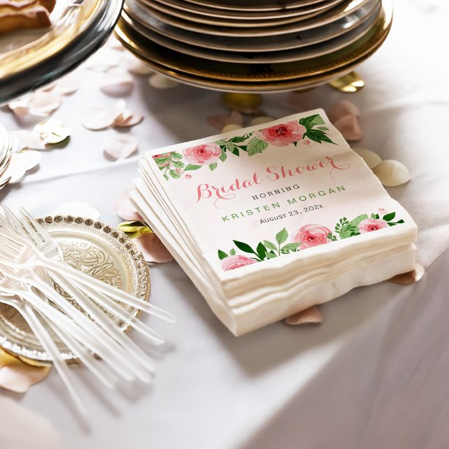 Serviettes En Papier Fête des mariées Belle aquarelle Rose Fleurs (Créateur téléchargé)