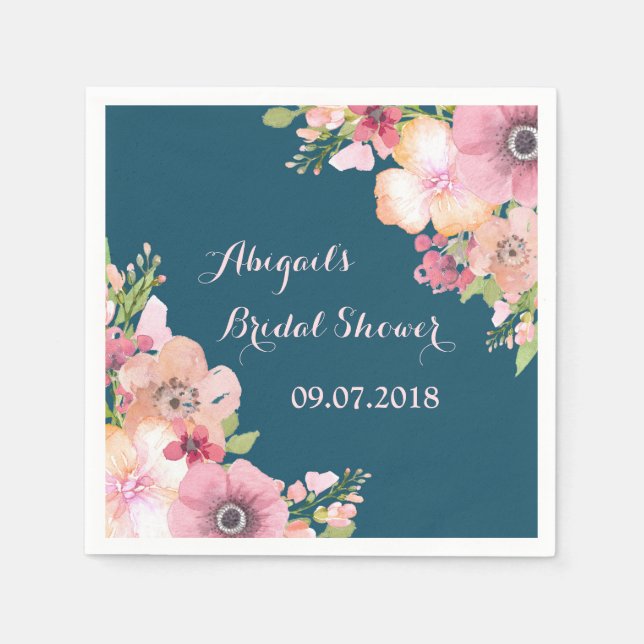Serviettes En Papier Fête des mariées bleu marine rose (Devant)