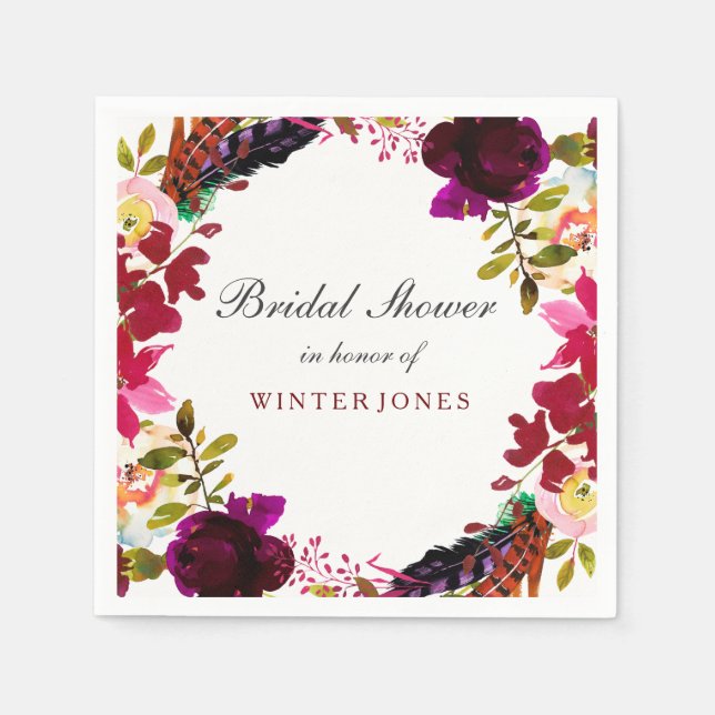 Serviettes En Papier Fête des mariées de couronnes florales pourpre bor (Devant)