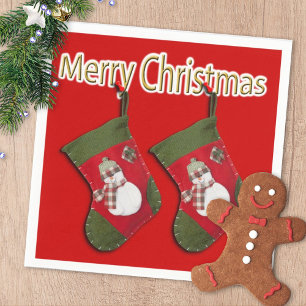 Serviettes En Papier Fête Joyeux Noël Snowman Se Stocker Sur Rouge