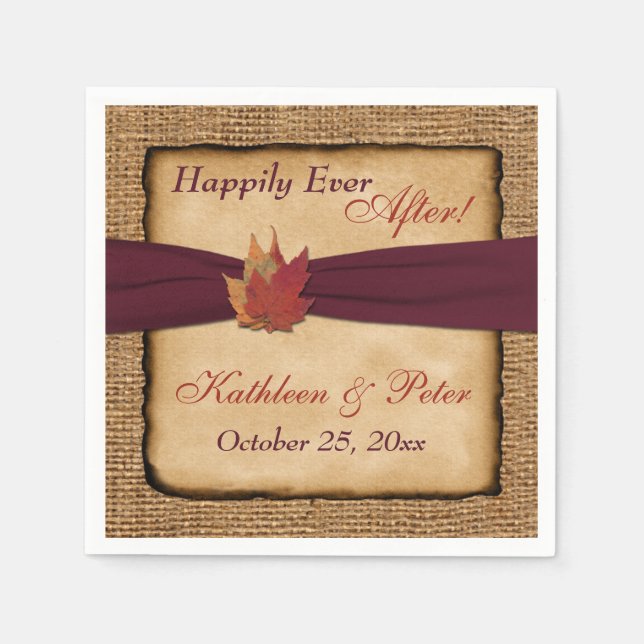 Serviettes En Papier Feuilles d'automne, FAUX Burlap Mariage Napkins 6 (Devant)