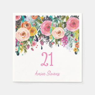 Serviettes En Papier Filles 21e anniversaire fête Peach rose Fleur