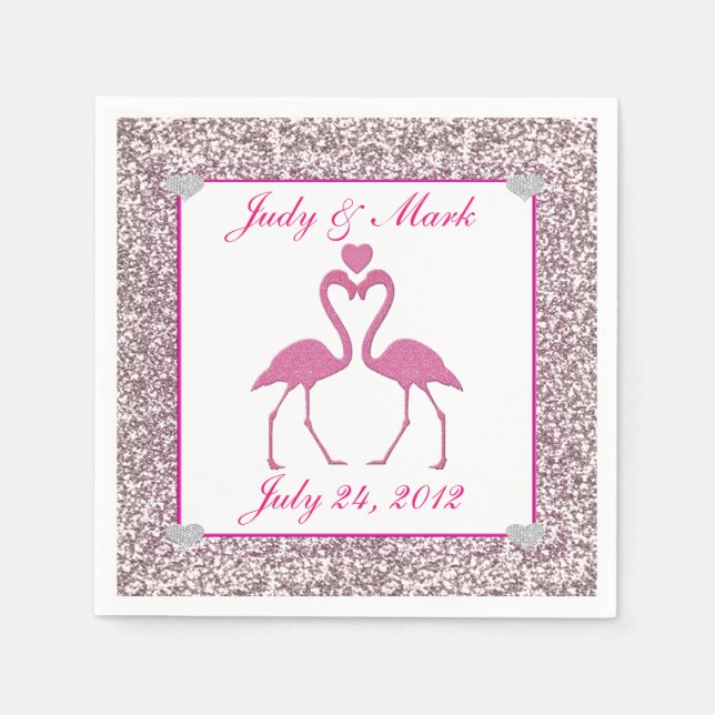 Serviettes En Papier Flamant rose de Parties scintillant rose Mariage P (Devant)