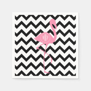 Serviettes En Papier Flamant rose rose décoré d'un monogramme + Chevr