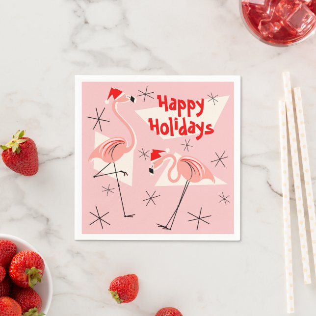 Serviettes En Papier Flamant rose Santas Pink Happy Holidays papier ser (En situation)