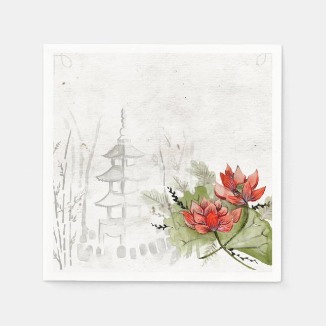serviettes en papier fleur asiatique (Devant)