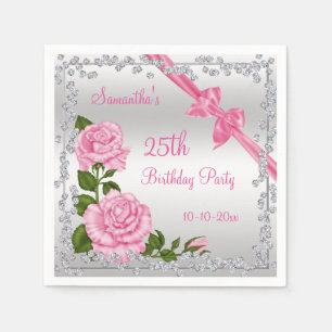 Serviettes En Papier Fleur de cerisier rose, Rubans et Diamants 25ème