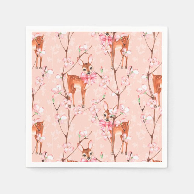 Serviettes En Papier Fleur de cerisiers et faons /2 (Devant)