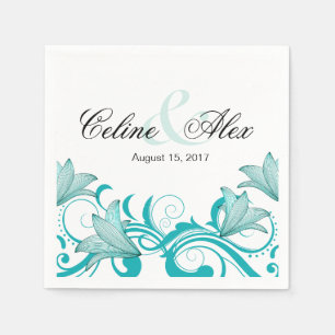 Serviettes En Papier Fleur de Lyrica Floral Mariage TURQUOISE