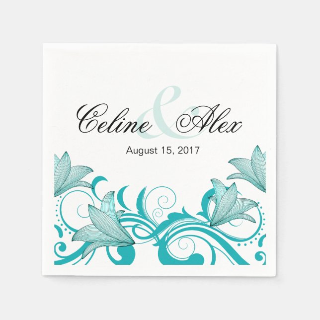 Serviettes En Papier Fleur de Lyrica Floral Mariage | TURQUOISE (Devant)