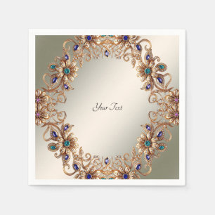 Serviettes en papier fleurs bijoux or élégantes