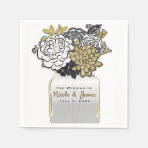 Serviettes En Papier Fleurs en pot Mason Rustique Gris Or Floral