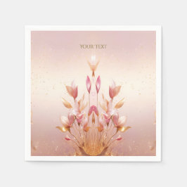 Serviettes en papier fleurs feuilles dorées roses