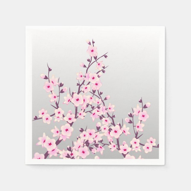 Serviettes En Papier Fleurs florales de cerisier gris rose (Devant)