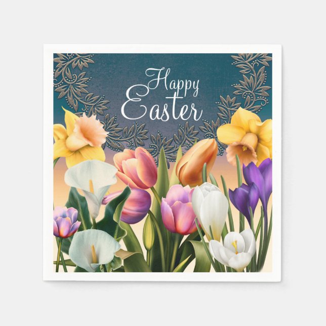 Serviettes En Papier Fleurs printanières Cadre floral Élégant Parti chi (Devant)