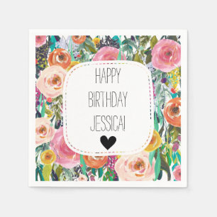 Serviettes En Papier Fleurs romantiques d'aquarelle de jardin