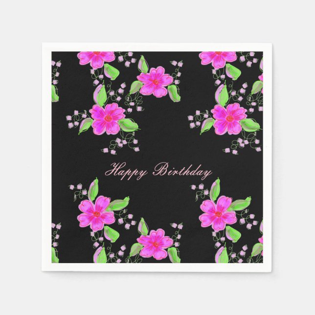 Serviettes En Papier Fleurs rose vif (Devant)