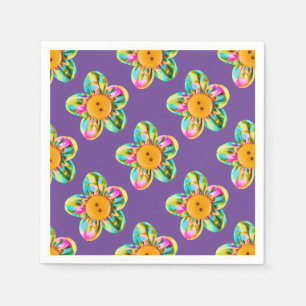 Serviettes En Papier Fleurs roses, violettes, jaunes sur violet