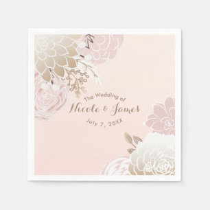 Serviettes En Papier Fleurs Vintage Rose & Or Botanique Rustique