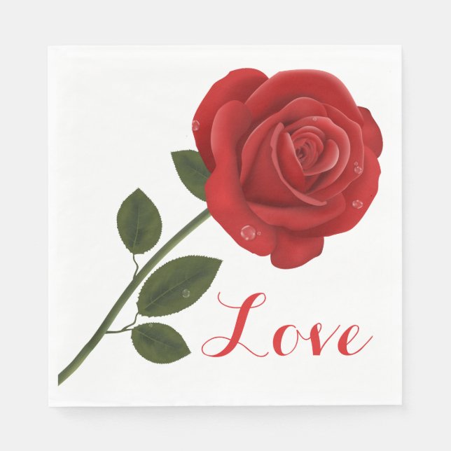 Serviettes En Papier Floral Love Rose rouge Fleur - Mariage (Devant)