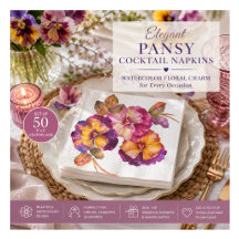 Serviettes en papier floral Pensées (Lot de 50)