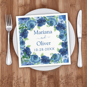 Serviettes en papier florales aquarelles bleu mari