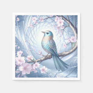 Serviettes en papier florales Oiseau Bleu