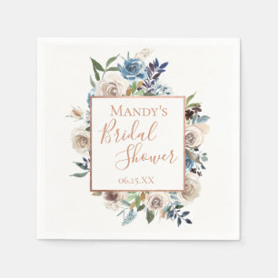 Serviettes En Papier Flore à crème bleue poussiéreuse Personnalisée